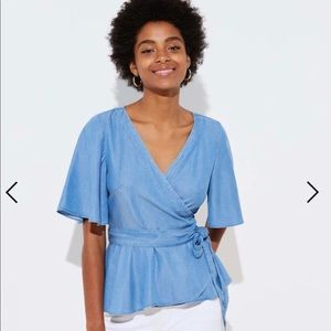 LOFT Chambray Tencent wrap shirt, NWT in XS